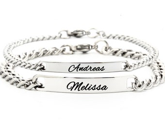 Bracciale partner in argento personalizzato realizzato in acciaio inossidabile con incisione del testo desiderato, braccialetto per coppie, uomo e donna, ciondolo regalo per la festa della mamma