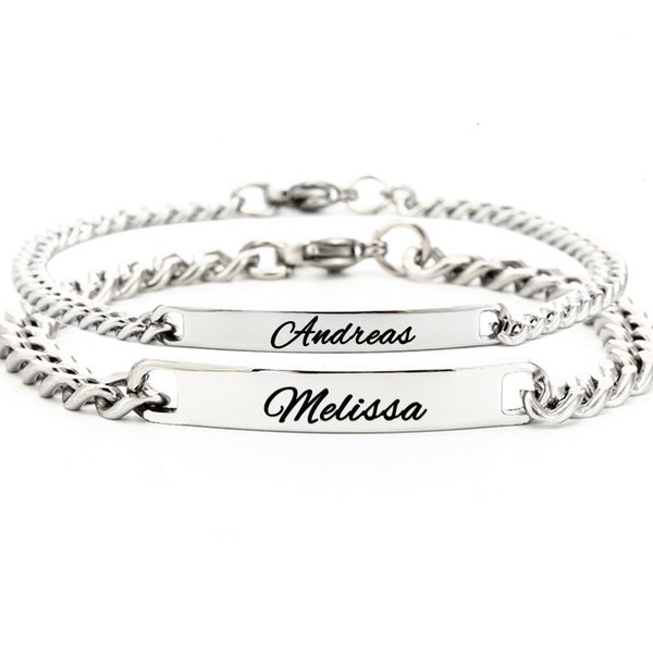 Pulsera de pareja de plata personalizada hecha de acero inoxidable pulsera con grabado del texto deseado para parejas hombre y mujer colgante regalo del Día de la Madre