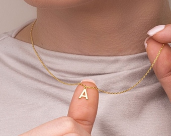 Collar con letra inicial, collar con nombre, joyería inicial personalizada, collar familiar chapado en plata 925, regalo del Día de la Madre de oro 585