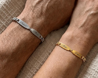 Personalized silver partner bracelet with engraving, couple's bracelet with custom text, engraved bracelet for couples, man & woman, Christmas gift