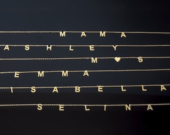 Buchstaben Namenskette Halskette | Personalisierter Initial Schmuck | 925 Silber 14 Karat vergoldet MAMA Geschenk Muttertagsgeschenk