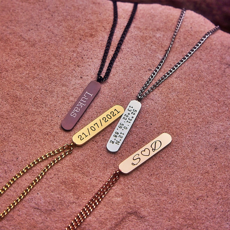 Collar de columna personalizado collar de barra con nombre coordina el regalo de collar de grabado deseado para mamá regalo del Día de la Madre imagen 5