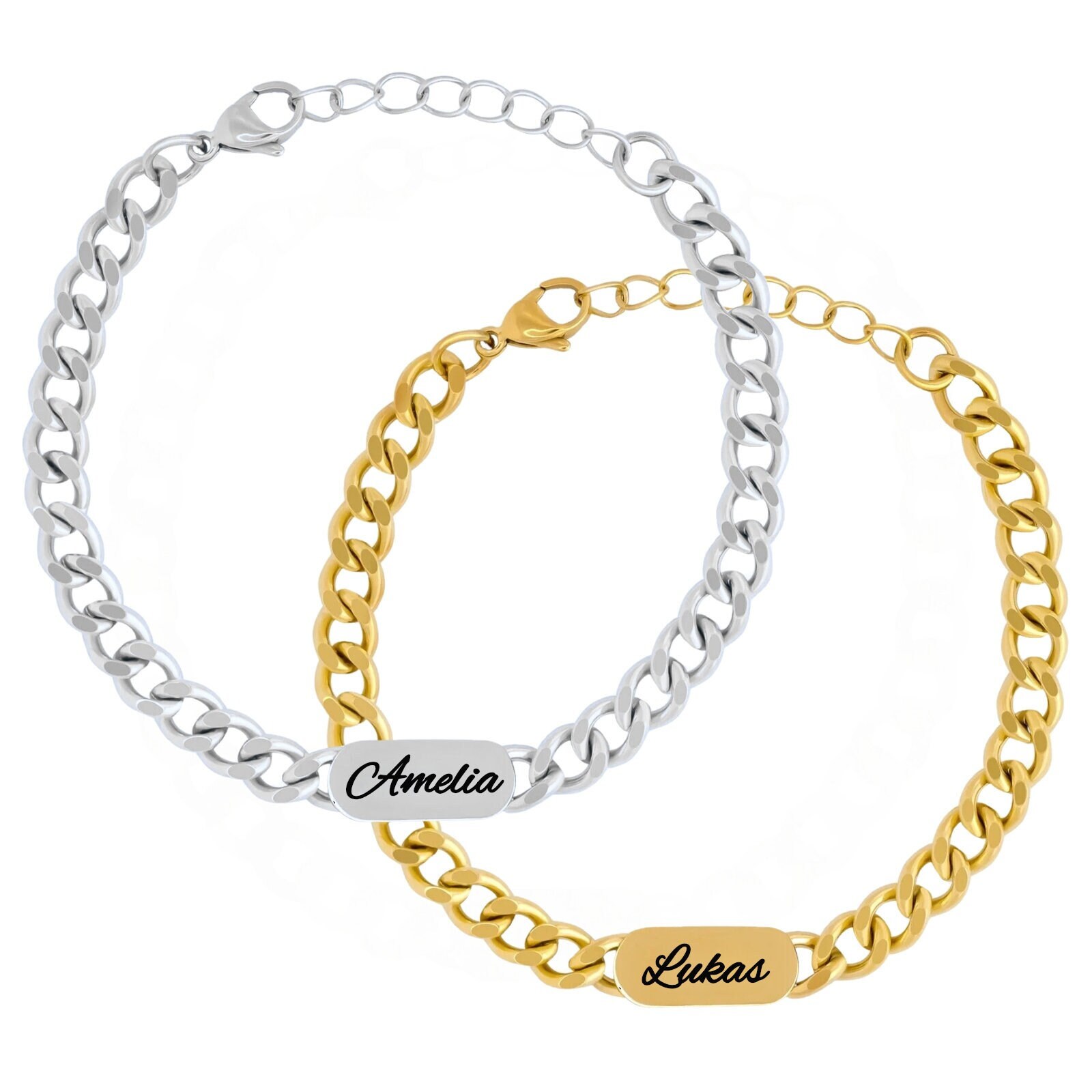 Set 2 Bracciali Di Coppia In Acciaio Personalizzabili Con - Foto 5