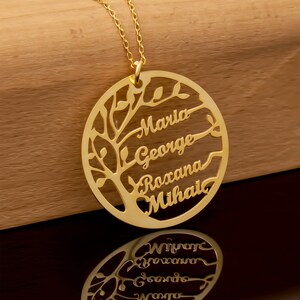 Familie ketting naam ketting stamboom | 925 Zilver 14K Goud Levensboom Ketting | tot 4 gewenste namen hanger Moederdag cadeau