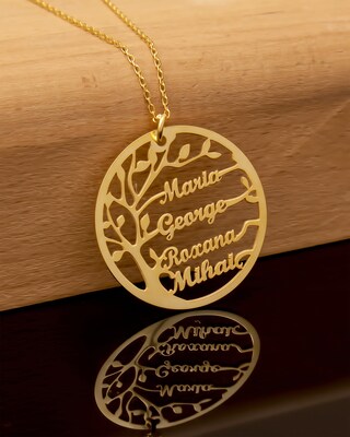 Collana Albero Della Vita Personalizzata Con Nome In Oro 18K E Argento 925 - Regalo Unico Per Mamma E Famiglia