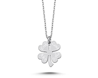 Collier avec chaîne de nom en trèfle Pendentif personnalisé avec gravure 925 argent Gravure de souhait Cadeau pour maman Cadeau de la fête des mères