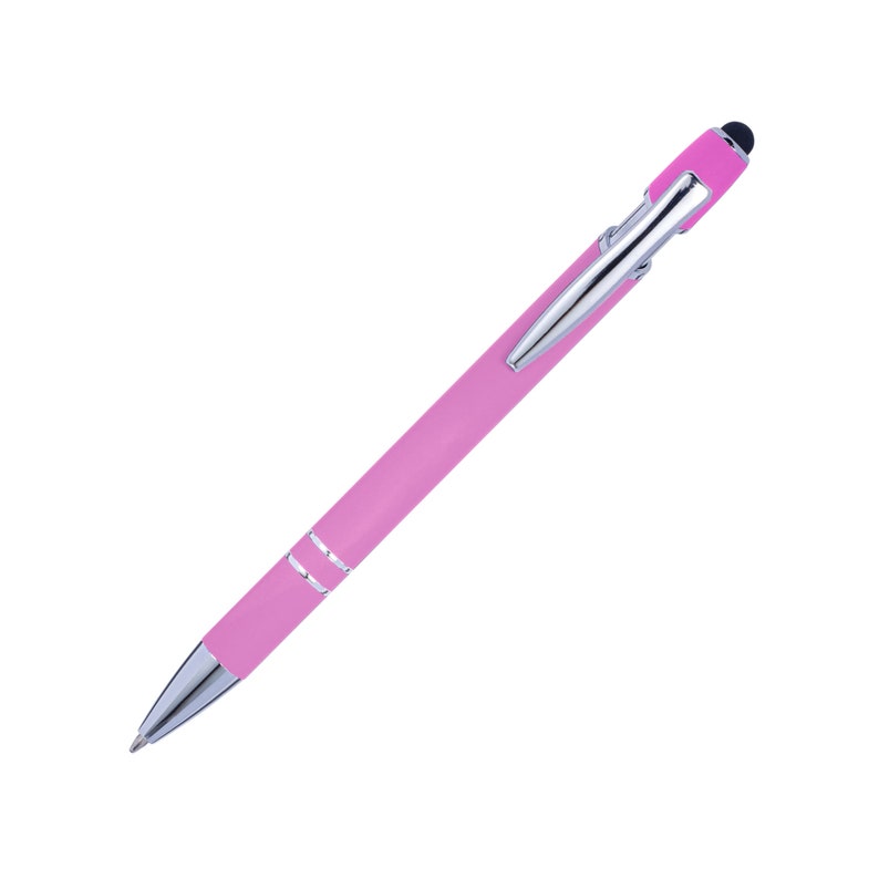 Metall Soft Touch Kugelschreiber mit Touch Pen Stylus Wunschgravur Textgravur Beschriftung Abteilung Personalisiert Muttertagsgeschenk Pink