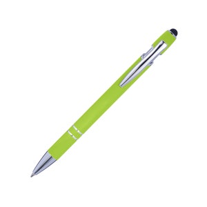 Metall Soft Touch Kugelschreiber mit Touch Pen Stylus Wunschgravur Textgravur Beschriftung Abteilung Personalisiert Muttertagsgeschenk Limmettegrün