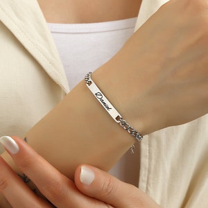 Bracelet partenaire personnalisé en argent en acier inoxydable avec gravure du texte souhaité pour couples homme et femme pendentif cadeau de fête des mères image 5