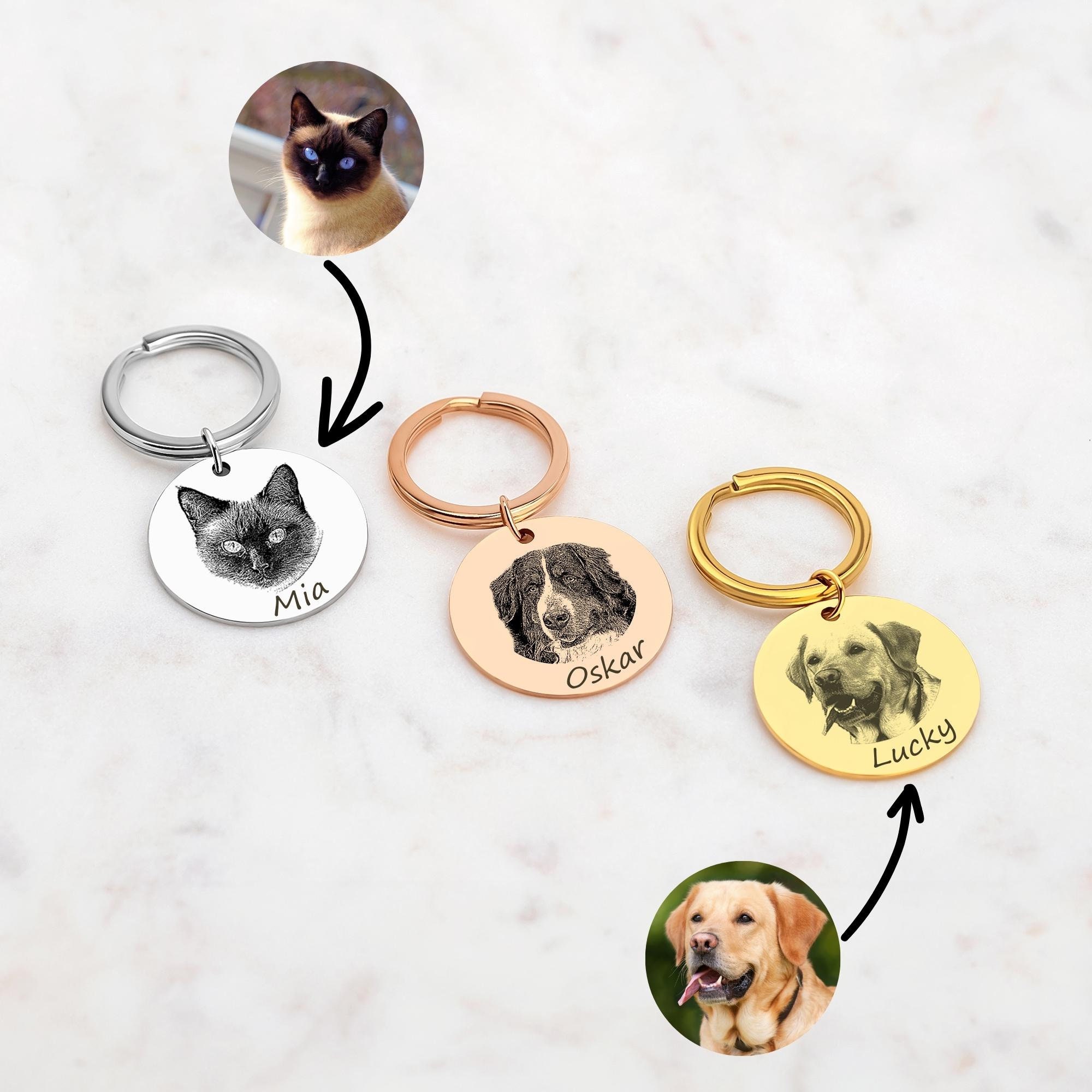 Personalized keychain with photo engraving | Dog cat photo necklace | Pet portrait | with desired engraving | Christmas gift
