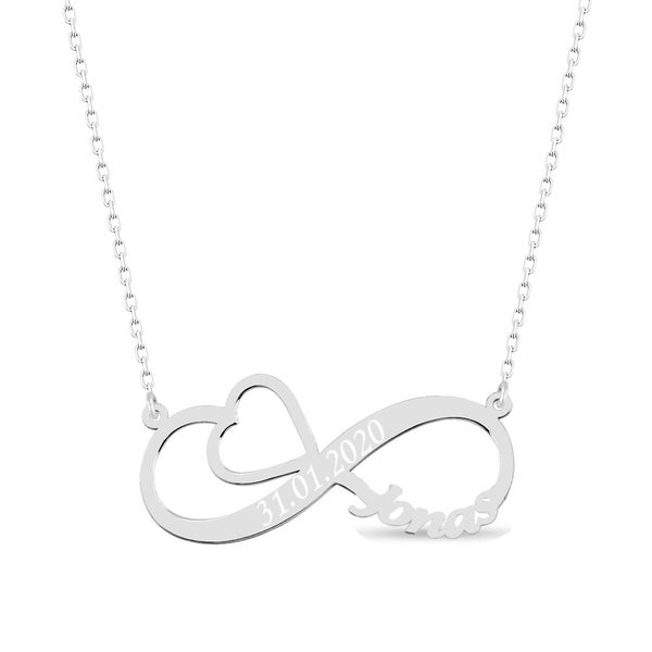 Namenskette Infinity Herz Unendlich Halskette mit Name Datum Gravur Anhänger Silber - Rose - Gold Familienkette Muttertagsgeschenk