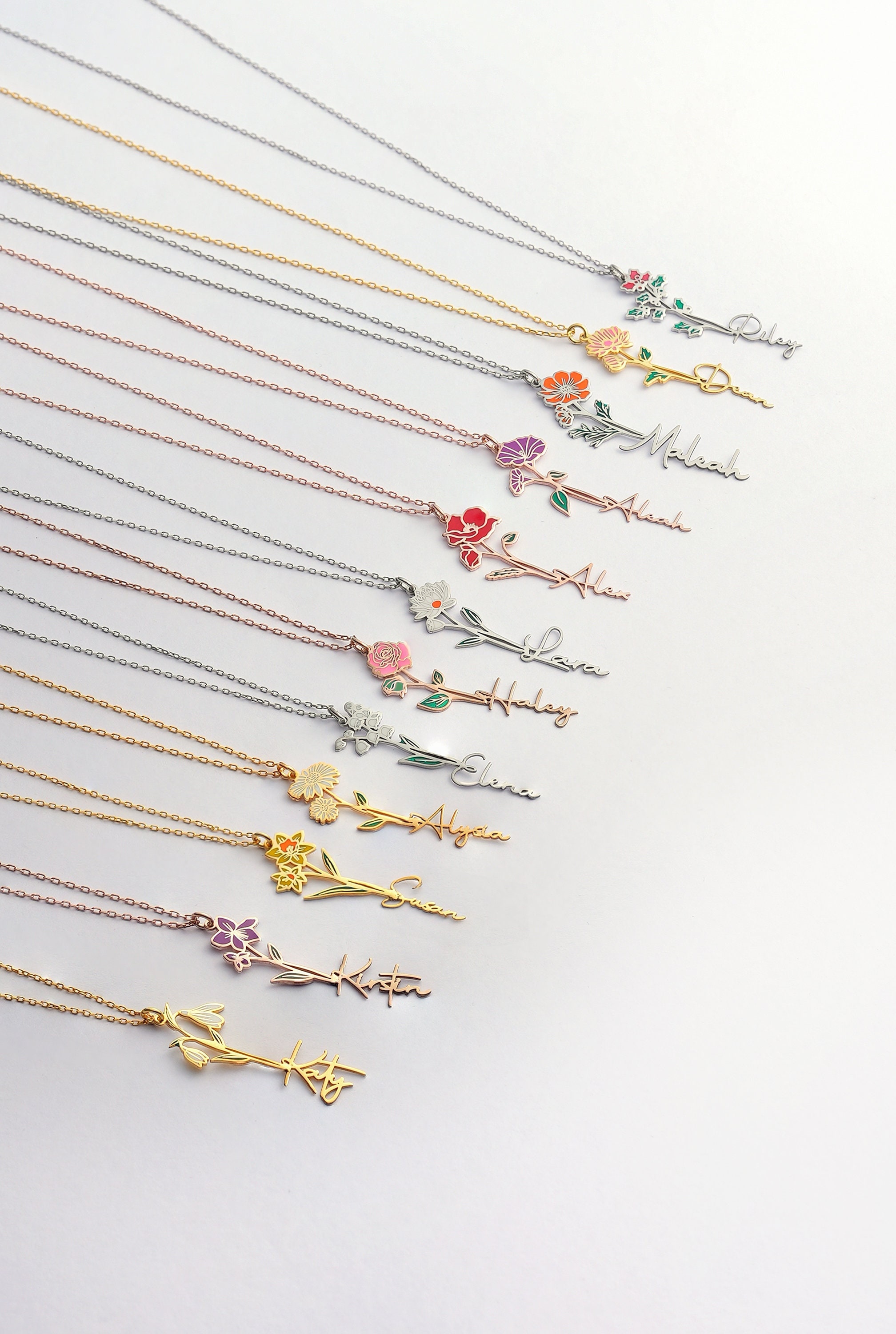 Personalized Birth Flower Name Necklace Dainty Personalized Minimalist Jewelry, Necklace for Women Mom Mother's Day Gift