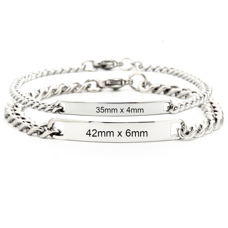 Personalized silver partner bracelet made of stainless steel desired text engraving bracelet for couples man and woman pendant Mother's Day gift image 7