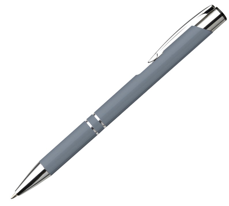 Metall Kugelschreiber mit Wunschgravur Textgravur Beschriftung von 1 bis 250 St. 8 Farben Versand aus Deutschland Muttertagsgeschenk Grau