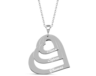 Three Hearts Family Necklace with Custom Engraving, Personalized 925 Sterling Silver Name Necklace, Gift for Mom, Mother's Day Gift