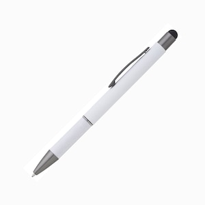 Metall Soft Touch Kugelschreiber mit Touch Pen Stylus Wunschgravur Textgravur Beschriftung Abteilung Personalisiert Muttertagsgeschenk Weiß