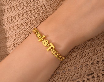 Bracelet lettre initiale | Bracelet avec nom personnalisé en or, bracelet avec nom pour femme et homme, cadeau personnalisé pour la fête des mères