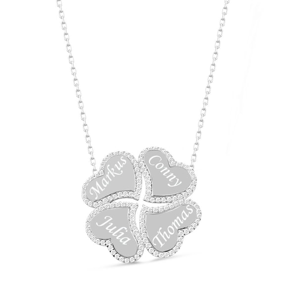 Zirconia necklace with heart clover leaf pendant desired engraving 925 silver engraving Christmas gift