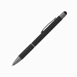 Metall Soft Touch Kugelschreiber mit Touch Pen Stylus Wunschgravur Textgravur Beschriftung Abteilung Personalisiert Muttertagsgeschenk Schwarz