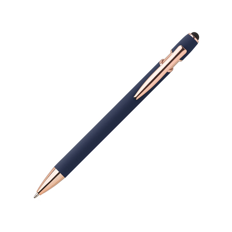 Metall Soft Touch Kugelschreiber mit Touch Pen Stylus Wunschgravur Textgravur Beschriftung Abteilung Personalisiert Muttertagsgeschenk Blau