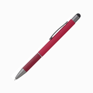 Metall Soft Touch Kugelschreiber mit Touch Pen Stylus Wunschgravur Textgravur Beschriftung Abteilung Personalisiert Muttertagsgeschenk Rot