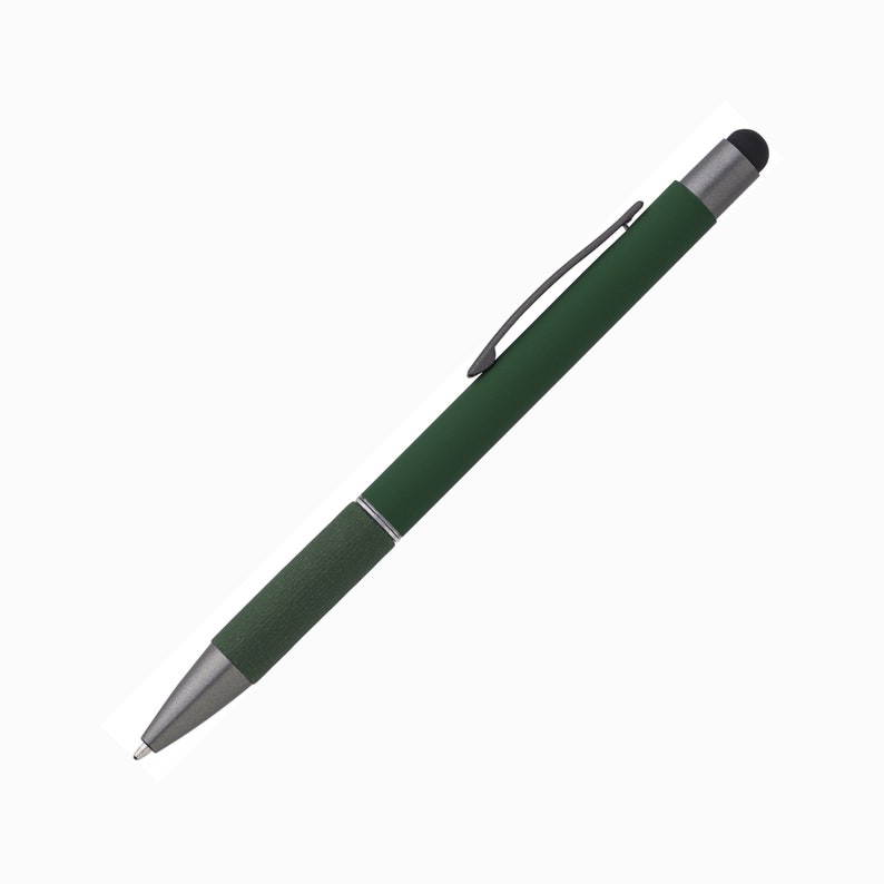 Metall Soft Touch Kugelschreiber mit Touch Pen Stylus Wunschgravur Textgravur Beschriftung Abteilung Personalisiert Muttertagsgeschenk Grün