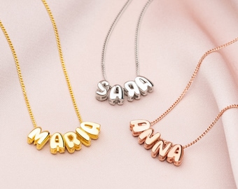 Zierliche Personalisierte Bubble  3D Namenskette | Ballon Namen Halskette Namenskette |MAMA Kette | Silber - Gold Muttertagsgeschenk