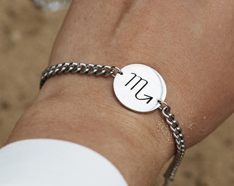 Personalized stainless steel bracelet with zodiac sign engraving, name bracelet, Mother's Day gift