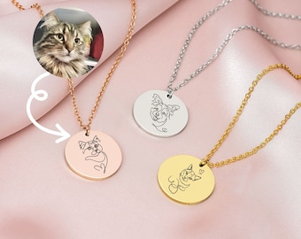 Personalized necklace with one line art drawing | One line drawing | Pet portrait | with desired engraving | Mother&#39;s Day gift