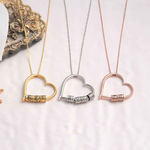 Heart Family Necklace Name Necklace 925 Silver 14K Gold up to 5 Desired Names Pendant Gift for Mom Family Necklace Valentine s Day Gift Etsy