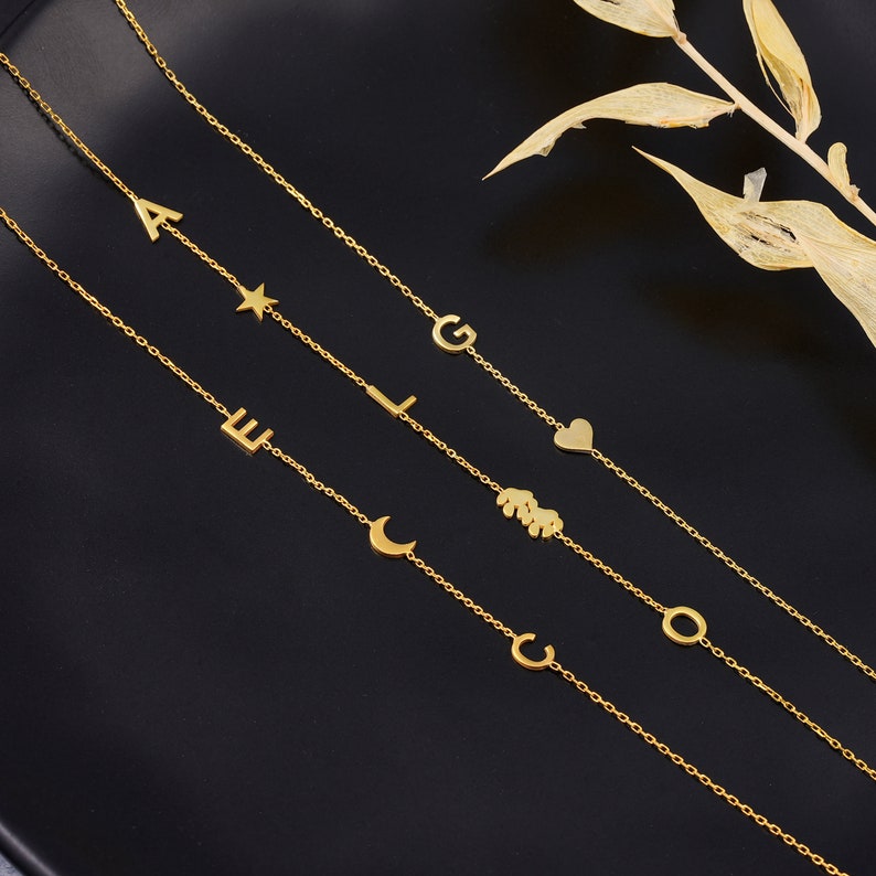 Seitlich Buchstaben Namenskette Halskette Personalisierter Initial Schmuck 925 Silber 14 Karat vergoldet Familienkette Muttertagsgeschenk Bild 4