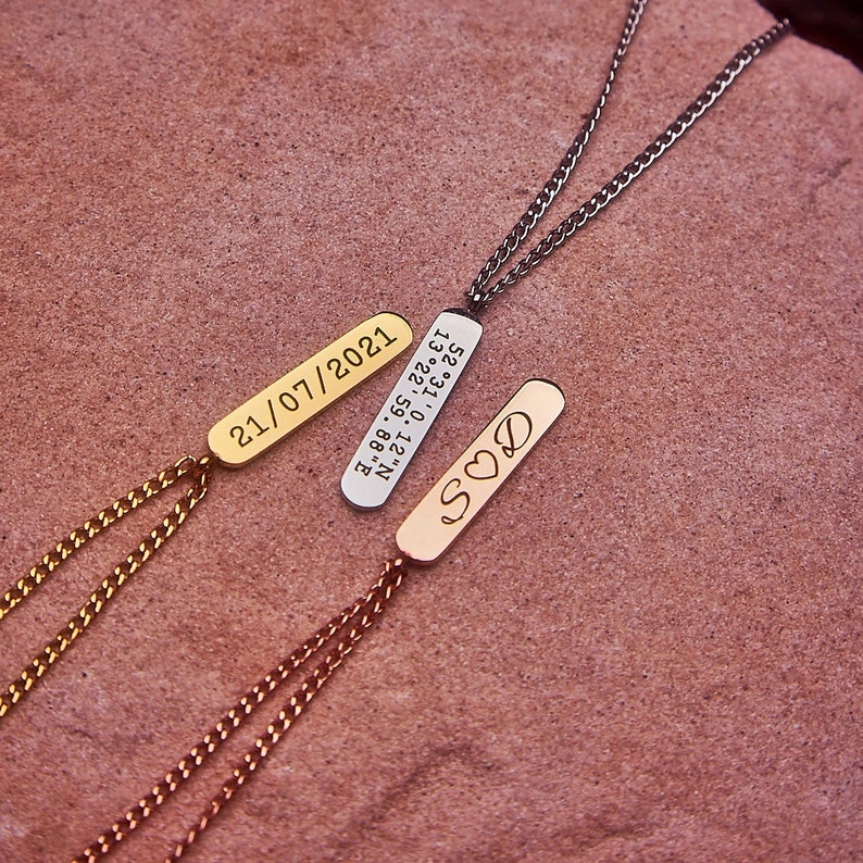 Collar de columna personalizado collar de barra con nombre coordina el regalo de collar de grabado deseado para mamá regalo del Día de la Madre imagen 6