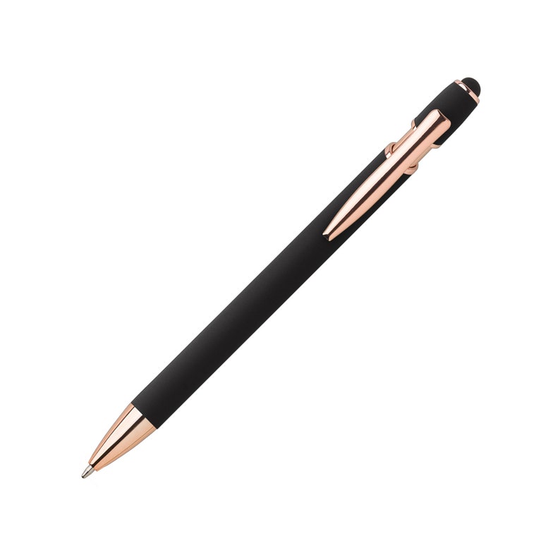 Metall Soft Touch Kugelschreiber mit Touch Pen Stylus Wunschgravur Textgravur Beschriftung Abteilung Personalisiert Muttertagsgeschenk Schwarz