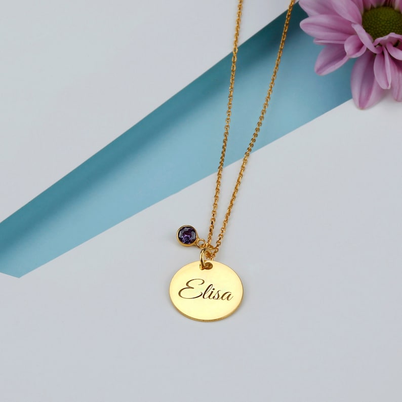 Plate Birthstone Name Necklace Made of 925 Silver 18K Gold Plated & Rose Gold Plated Name necklace with desired name Valentine's Day gift image 3