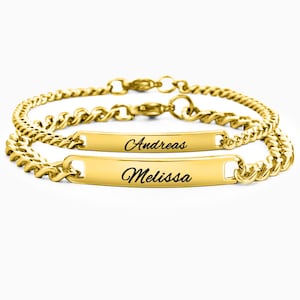 Personalized Golden Partner Bracelet Jewelry Desired Text Engraving Bracelet for Couples Man and Woman ID Plate Pendant Valentine's Day Gift