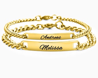 Bracciale personalizzato per partner d'oro, gioielli, braccialetto con incisione di testo desiderato per coppie, uomo e donna, ciondolo con targa identificativa, regalo di San Valentino