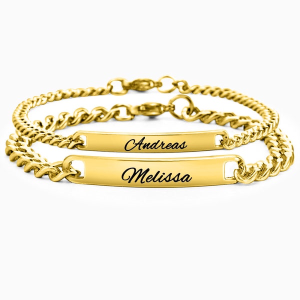 Personalisiertes Goldenes Partnerarmband Schmuck Wunschtext Gravur Armband für Paare Mann und Frau ID Platte Anhänger Valentinstagsgeschenk
