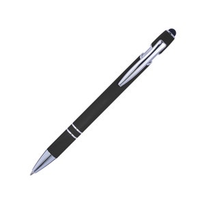 Metall Soft Touch Kugelschreiber mit Touch Pen Stylus Wunschgravur Textgravur Beschriftung Abteilung Personalisiert Muttertagsgeschenk Schwarz