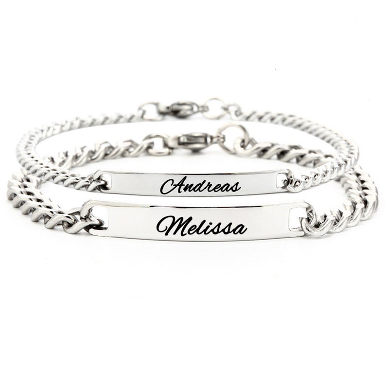 Pulsera de Plata Grabada Personalizada de Acero Inoxidable Pulsera con Grabado para Parejas Hombre Mujer Colgante Regalo Día del Padre Regalo Día de la Madre imagen 3