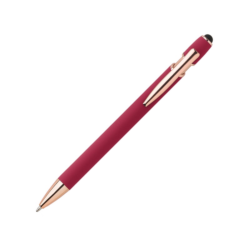Bolígrafo de metal de tacto suave con lápiz táctil, lápiz óptico, grabado personalizado, grabado de texto, departamento de etiquetado, regalo personalizado para el día de la madre Rot