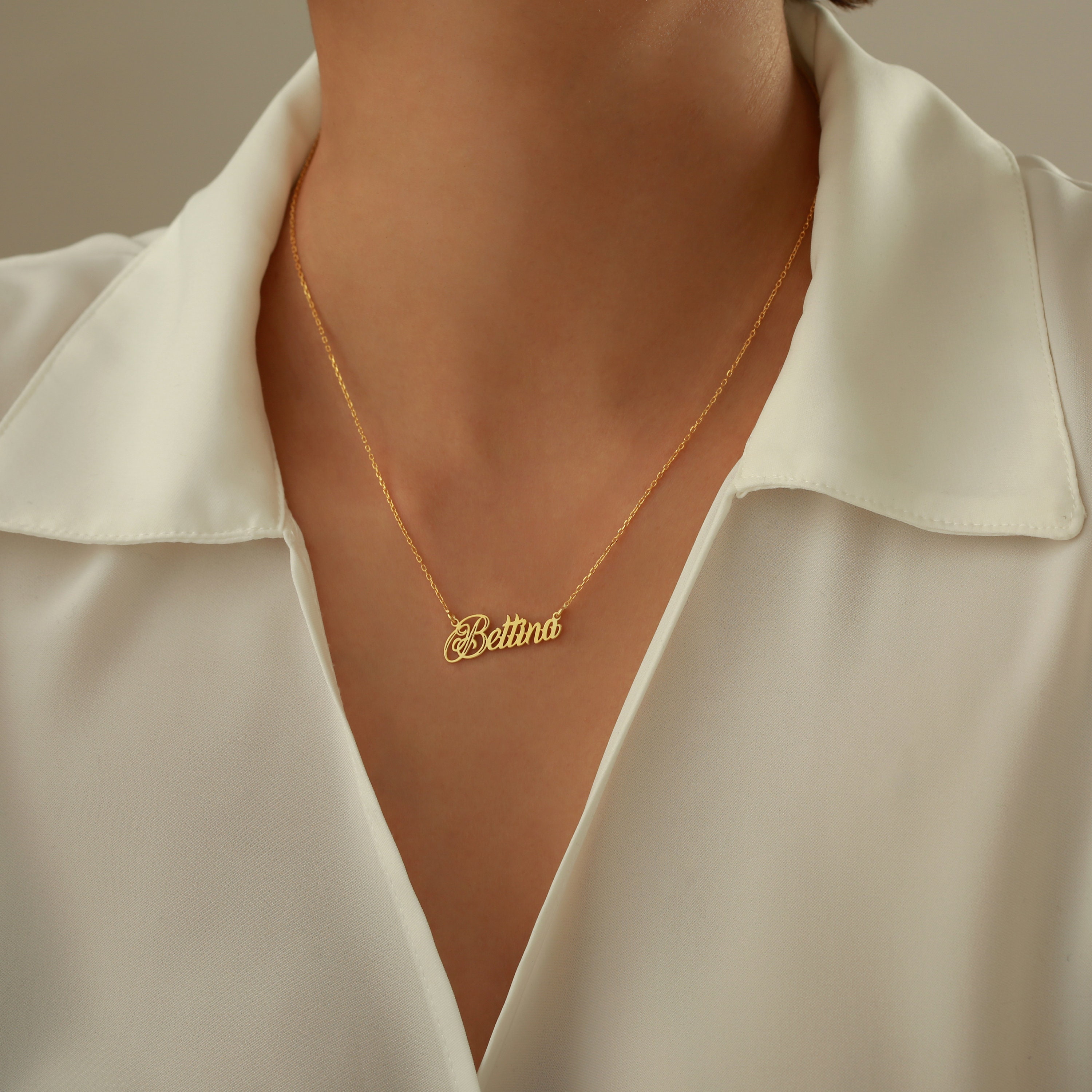 14K 585 Gold Name Necklace With Desired Name Made of Real