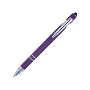 Metall Soft Touch Kugelschreiber mit Touch Pen Stylus Wunschgravur Textgravur Beschriftung Abteilung Personalisiert Muttertagsgeschenk Lila
