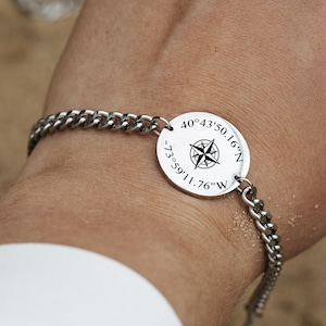 Personalisiertes Plättchen Koordinaten Armband mit Koordinaten Gravur Armband Namensarmband Partnerarmband Muttertagsgeschenk