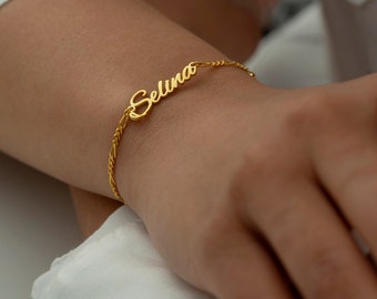 Pulsera personalizada de plata de ley 925 con nombre | Pulsera personalizada de oro con nombre, pulsera con nombre para mujeres y niños, regalo para el Día de la Madre