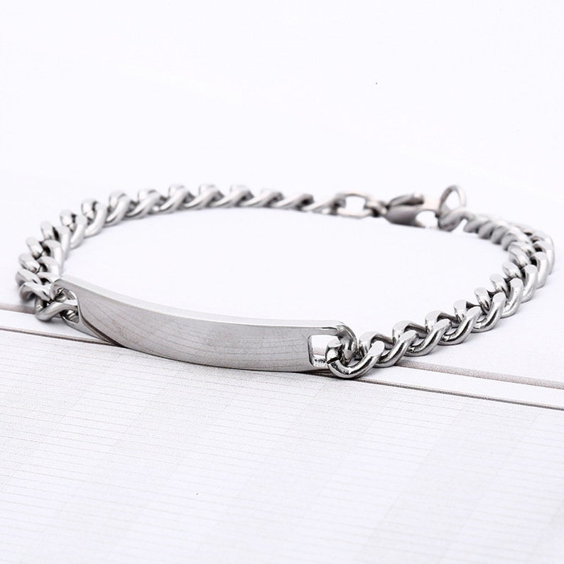 Personalized Engraved Silver Bracelet Made of Stainless Steel Engraving Bracelet for Couples Man Woman Pendant Father's Day Gift Mother's Day Gift image 6