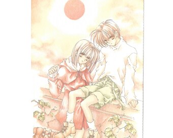 Cartolina d'arte in stile anime dell'artista manga giapponese Tooko Miyagi, anni '90/2000