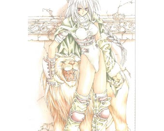 Cartolina d'arte in stile anime dell'artista manga giapponese Tooko Miyagi, anni '90/2000