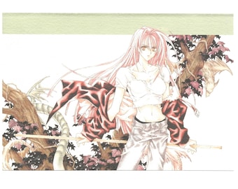 Cartolina d'arte in stile anime dell'artista manga giapponese Tooko Miyagi, anni '90/2000