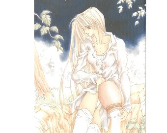 Cartolina d'arte in stile anime dell'artista manga giapponese Tooko Miyagi, anni '90/2000