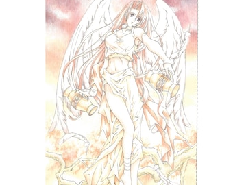 Cartolina d'arte in stile anime dell'artista manga giapponese Tooko Miyagi, anni '90/2000
